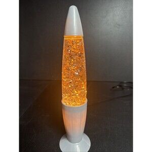 Lava Lamp Model 13.5” Orange Sparkle Lava Wax In Clear Liquid W/ Silver Base